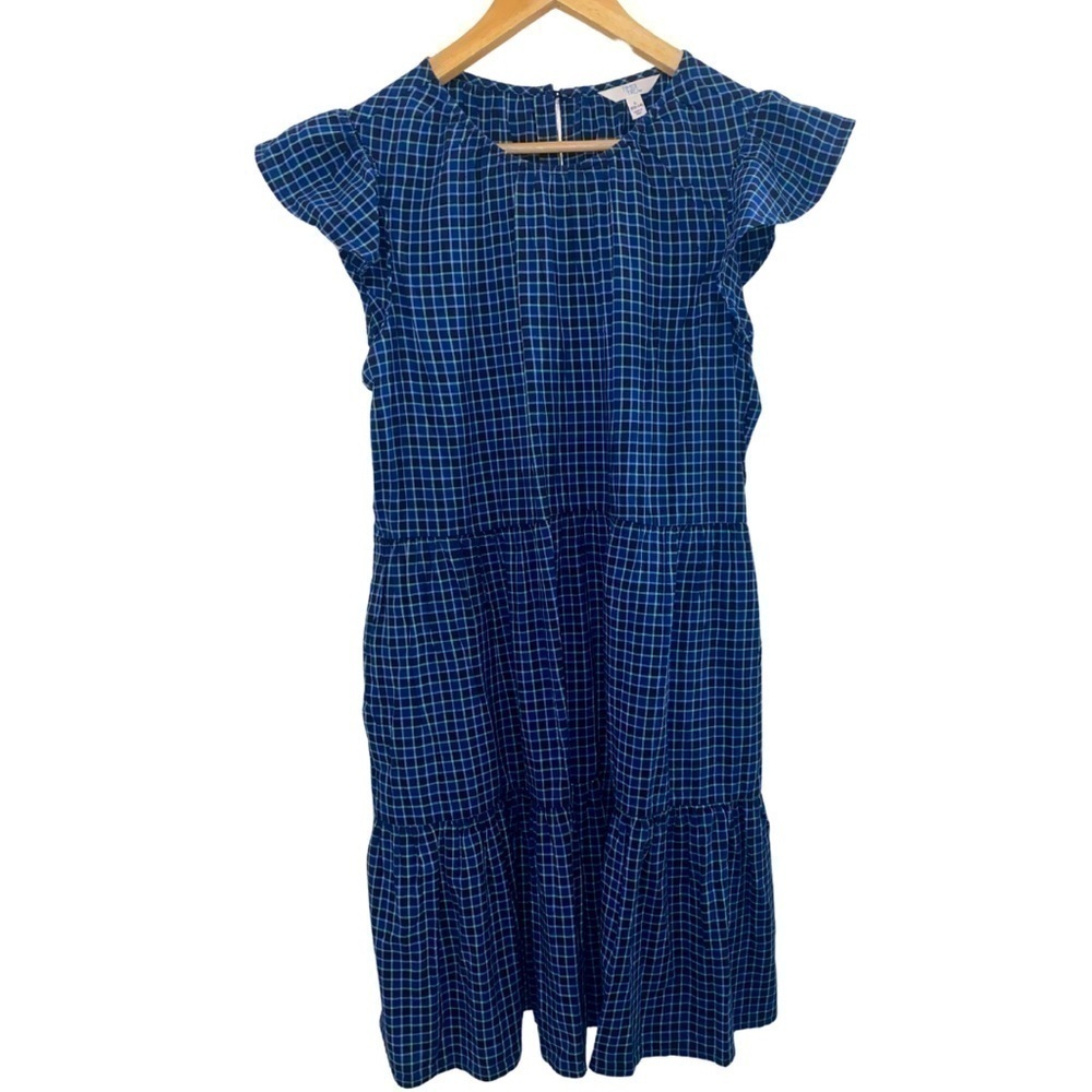 Time and Tru navy and black checked print cotton blend dress in size L